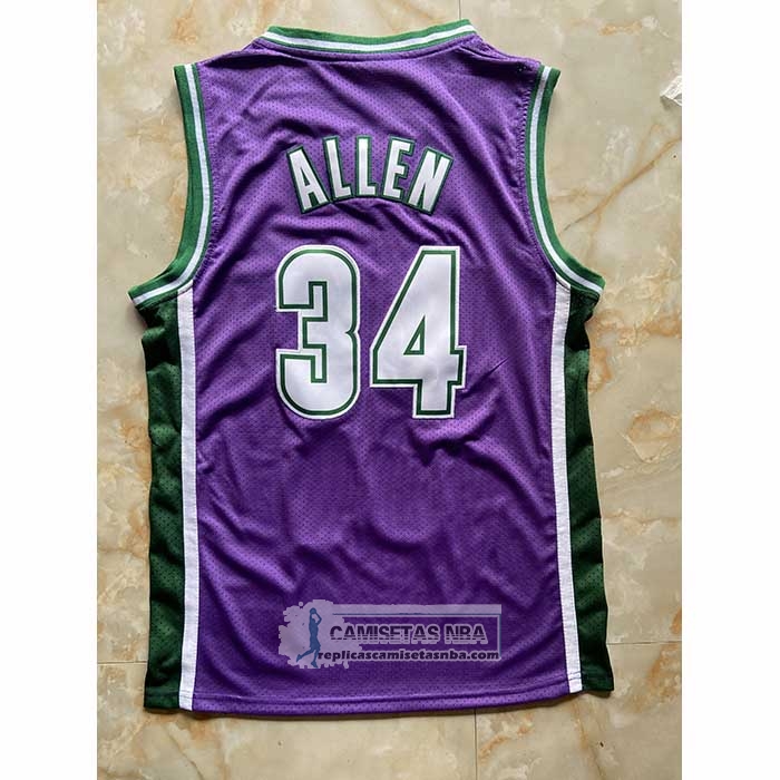 Camiseta Milwaukee Bucks Ray Allen NO 34 Mitchell & Ness 2001-02 Violeta
